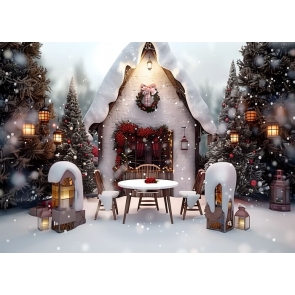 Winter Christmas House Backdrop New Year Party Decoration Background