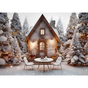  In The Winter Forest Christmas Cabin New Year Party Backdrop Decoration Background
