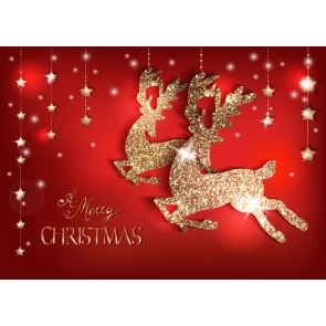 Red Wall Background Golden Elk Merry Christmas Party Backdrop