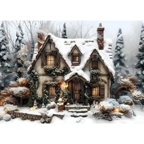 Covered With Snow In Forest Christmas Cabin Backdrop New Year Decoration Background