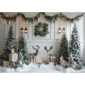 Indoor White Wooden Wall Christmas Tree Backdrop New Year Decoration Background