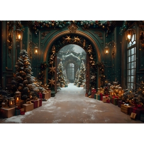 Window Arch lights Room Christmas Tree Backdrop New Year Decoration Background