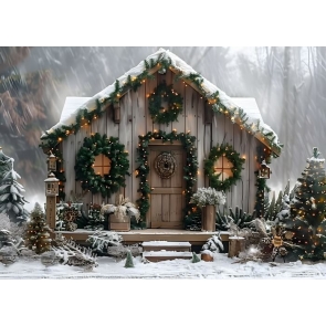 Winter Snow Wooden Cabin Christmas Backdrop New Year Decoration Background
