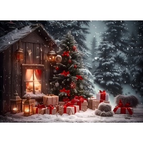  Winter  In The Forest House Christmas Tree Backdrop New Year Decoration Background