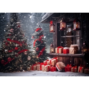 Santa's Gift House Backdrop New Year Decoration Background