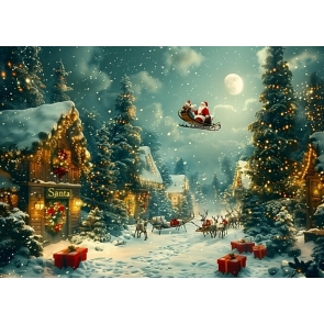 Santa Claus Sleigh Flying Backdrop Christmas Party Decoration Background