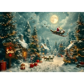 Santa Claus Soaring Over Snowy Christmas Backdrop  Party Decoration Background