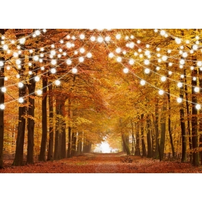 Golden Woods Leaves Christmas Lights Decoration Rustic Christmas Party Backdrop