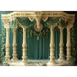 Gold Pillars Green Curtain Wedding Ceremony Backdrop Photography Party Background