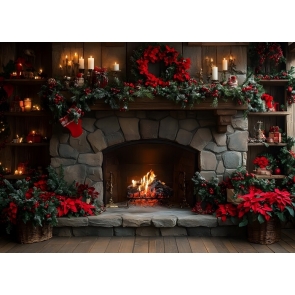 Retro Christmas Fireplace Backdrop New Year Decoration Background