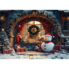 Snowman Window Christmas Tree Backdrop New Year Decoration Background