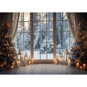 Winter Christmas Tree Window Light Backdrop New Year Decoration Background
