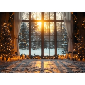 In The Sun Winter Snow Christmas Tree Window Light Backdrop New Year Decoration Background