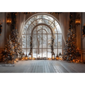 Christmas Tree Wooden Floor Window Light Backdrop New Year Decoration Background