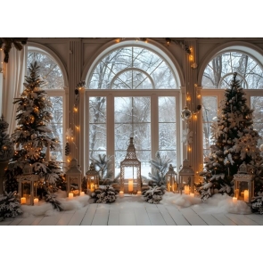 Winter Snow Window Christmas Tree Backdrop New Year Decoration Background