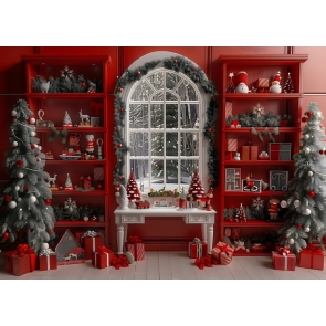 Red Christmas Retro Cabinet Backdrop Party Decoration Background