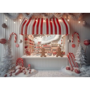 Santa's Gingerbread Shop Christmas Store Backdrop Party Decoration Background
