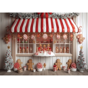 Santa's Shop Christmas Gingerbread Store Backdrop Party Decoration Background