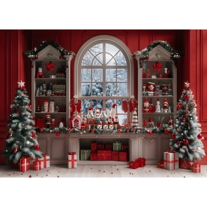 Winter Store Red Cabinet Christmas Backdrop Party Decoration Background