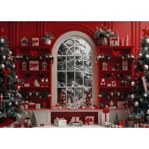 Wooden Bookshelf Gift Cabinet Christmas Backdrop Party Decoration Background