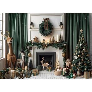 Window Christmas Tree  Fireplace Backdrop New Year Decoration Background