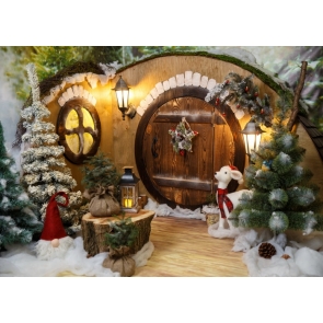 Wood Chalet Christmas Tree Background Christmas Party Backdrop For Stage 