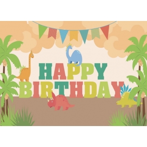 Cartoon Dinosaur Kids Happy Birthday Backdrop Cake Table Banner Photography Background