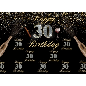 Black And Gold Combination Happy 30th Birthday Party Backdrop