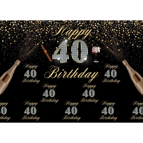 Black And Gold Combination Happy 40th Birthday Party Backdrop