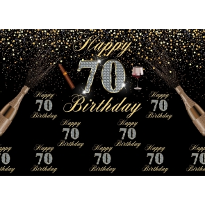 Happy 70th Birthday Party Backdrop Black And Gold Combination Background