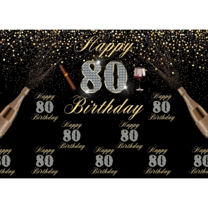 Black And Gold Combination Happy 80th Birthday Party Backdrop Photography Background