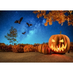 Under The Blue Starry Sky Bat Pumpkin Halloween Backdrop Party Photography Background