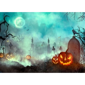 Under The Moon Sky Scary Cemetery Pumpkin Halloween Backdrop Party Stage Photography Background