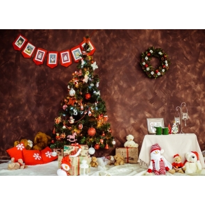 Cartoon Plush Toy Christmas Tree Background Christmas Party Backdrop