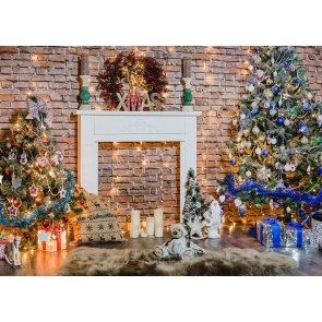 Brick Wall Christmas Tree Background Christmas Party Backdrop