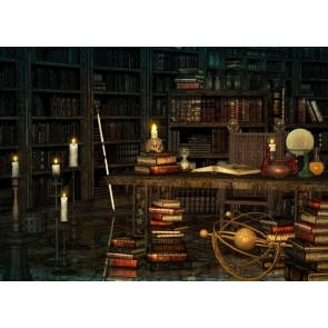 Inside  Old Bookshelf Castle Halloween Backdrop Stage Decoration Prop Photo Booth Photography Background