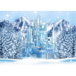 Winter Snow Covered Forest Blue Ice Castle Christmas Backdrop Studio Photography Background