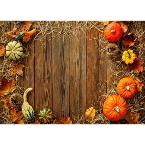  Wooden Board Haystack Pumpkin Halloween Party Backdrop 