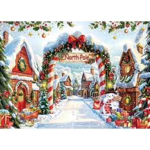 North Pole Merry Christmas Winter Xmas Tree Backdrop Photography Background Cane Candy House Santa Party Decorations Holiday Banner Booth Props