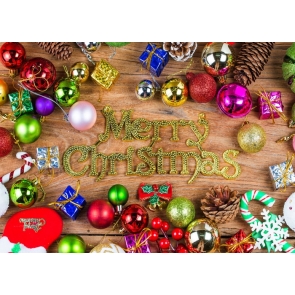 Various Color Christmas Balls Rustic Merry Christmas Wood Board Backdrop