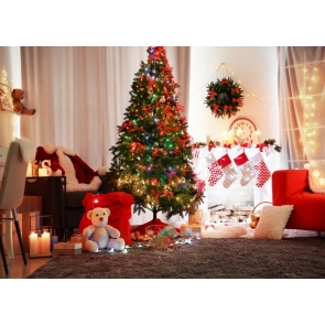 Christmas Tree Lights Background Merry Christmas Party Backdrop