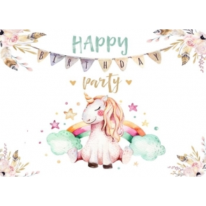 Cartoon Lovely Unicorn Backdrop Children Happy Birthday Party Photography Background