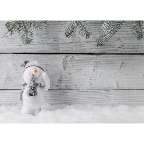Grey Wood Board Snowman Rustic Christmas Backdrop
