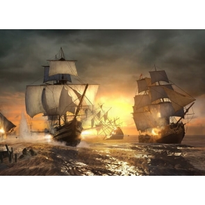 In Battle Pirate Ship Backdrop Halloween Stage Party Background