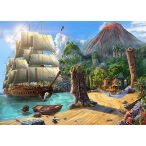 Moored On The Coast  Pirate Ship Scenic Backdrop Party Background