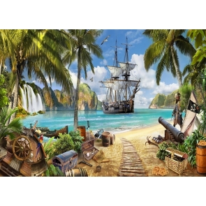 Beach Pirate Ship Scenic Backdrop Party Background