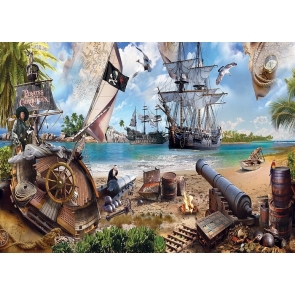 Beach Ccenery Cannon Pirate Ship Backdrop Party Background  Banner Poster