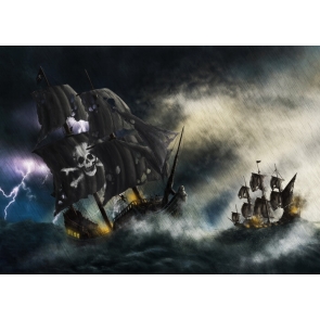 Storm Thunder Lightning Scary Pirate Ship Backdrop Halloween Stage Party Background