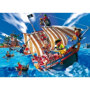 Cute Cartoon Pirate Ship Backdrop Kids Birthday Party Background Banner Poster