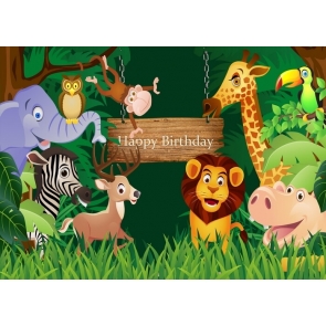 Cartoon Safari Happy Birthday Party Backdrop Photography Background